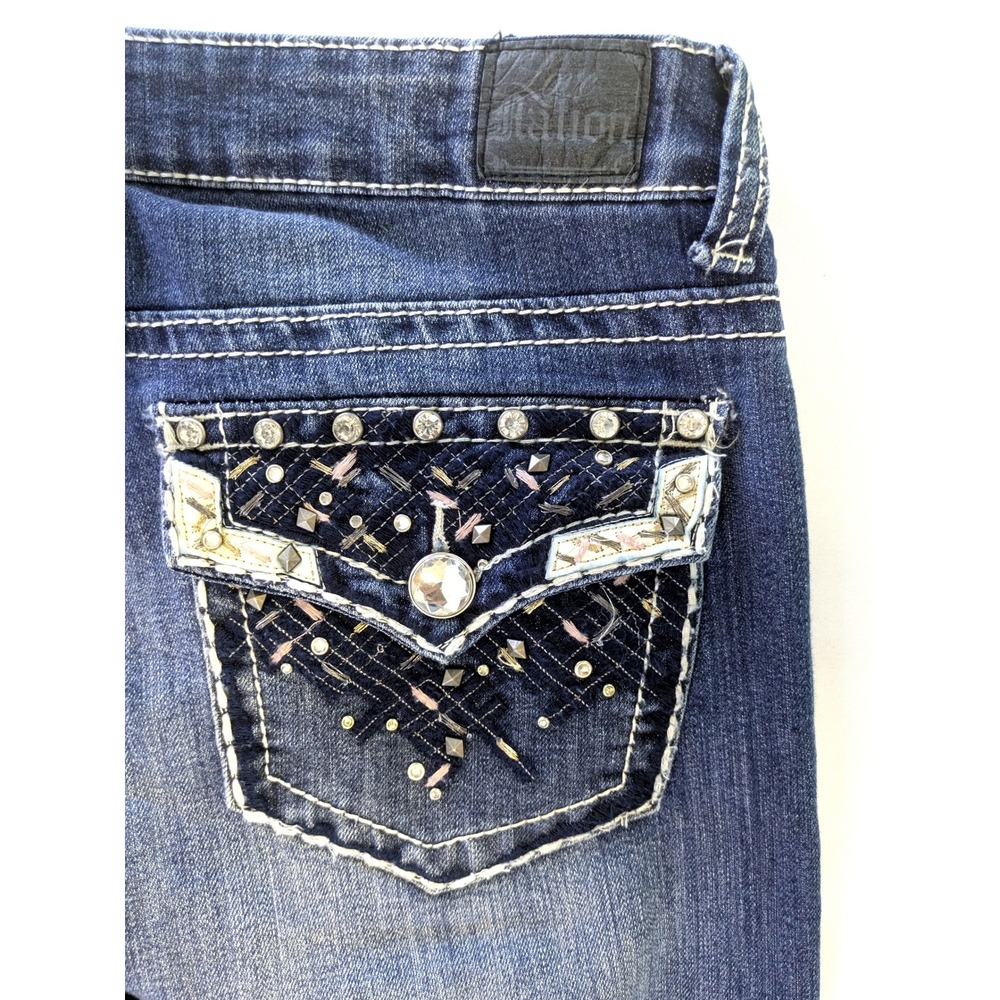 Love Nation Womens Bootcut Jeans Dark Wash Rhinestone Embellished Size 10, 32x33